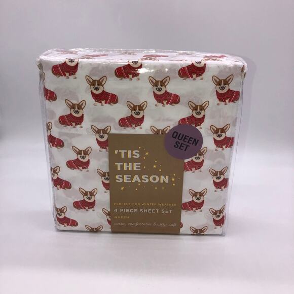 New Christmas Corgi Dog In Red Sweater 4 pc Queen Sheet Set Holiday Sheets - Picture 4 of 4